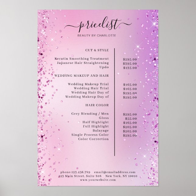 Modern Glitter Price List Poster (Front)