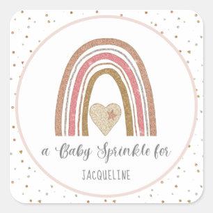 Modern Glitter Rainbow Pink Gold Baby Sprinkle Square Sticker