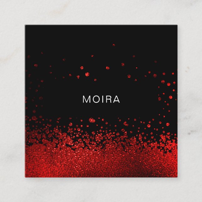 Modern Glitter Red Black Square Business Card (Front)