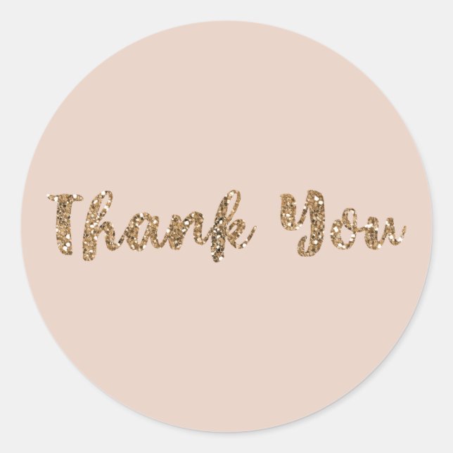 Modern Glitter Rose Gold Blush Glam Thank You Classic Round Sticker (Front)