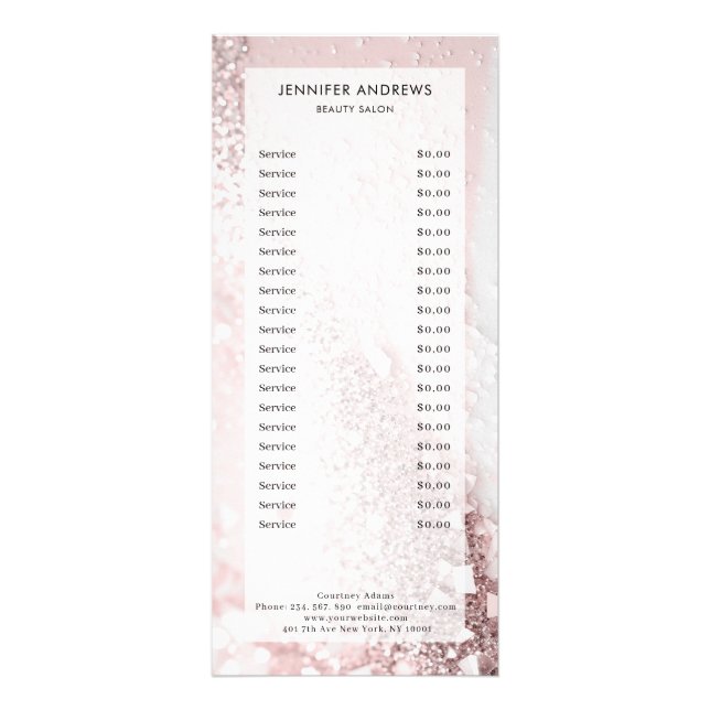 Modern Glitter Salon Price List  Rack Card (Front)