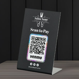 Modern Glitter Salon Scan to Pay Venmo Qr Code Pedestal Sign