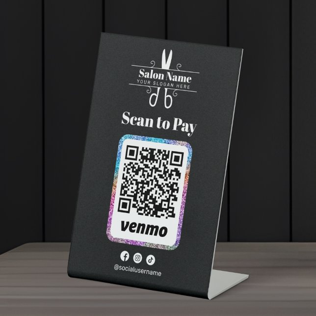 Modern Glitter Salon Scan to Pay Venmo Qr Code Pedestal Sign (Creator Uploaded)