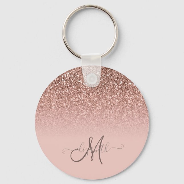 Modern Glitter Sequin Ombre Cool Monogram  Key Ring (Front)