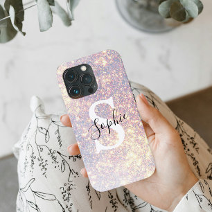 Modern Glitter Spark    Personal Initial Girly  Ca iPhone 13 Pro Case