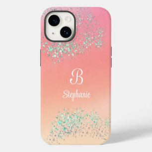 Modern Glitter Sparkle Stars Peach Orange Magical iPhone 14 Case
