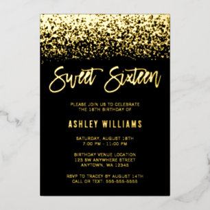 Modern Glitter Sweet 16 Black Gold