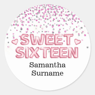 Modern glitter sweet sixteen foil 16th party chic classic round sticker