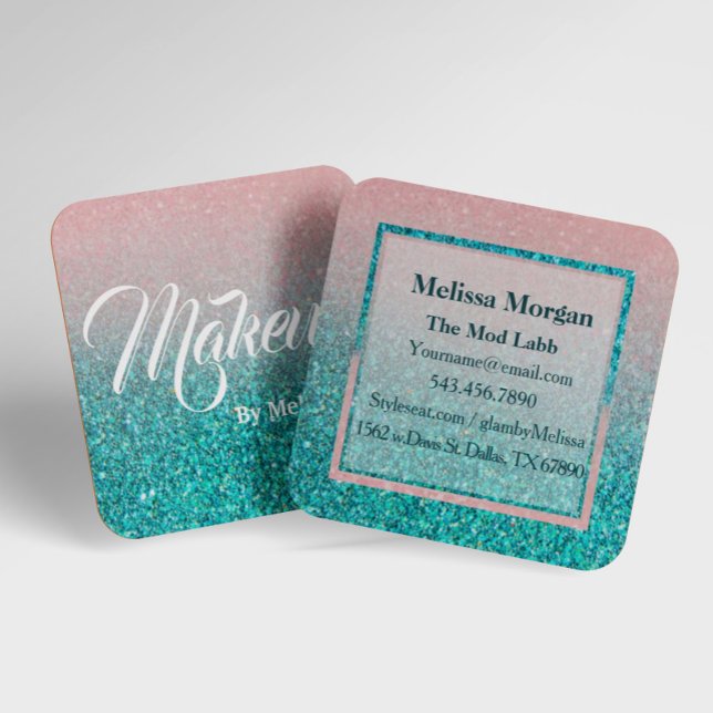 Modern Glitter Turquoise Square Business Card (Creator Uploaded)