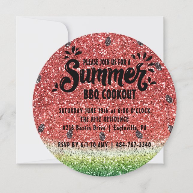 Modern Glitter Watermelon Summer BBQ Party (Front)
