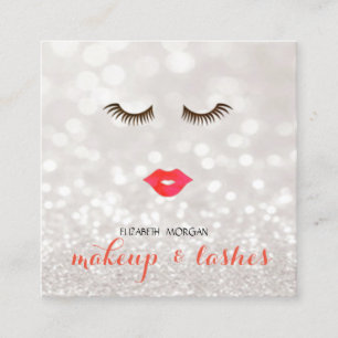 Modern Glittery Bokeh ,Lips,Lashes,Makeup Square Business Card