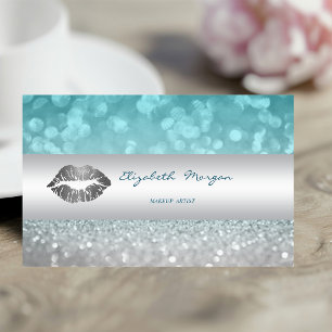 Modern Glittery Bokeh, Silver Lips Business Card