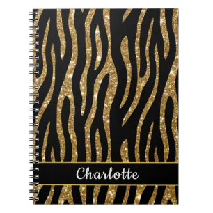 Modern Glittery Gold Tiger Stripe Notebook