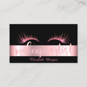 Modern Glittery, Lashes,Black Makeup Artist Business Card
