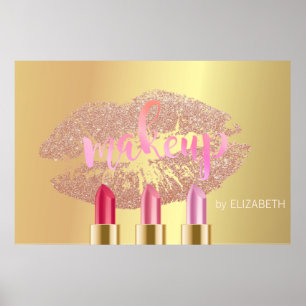Modern Glittery Lips,Lipsticks ,Gold Makeup Artist Poster