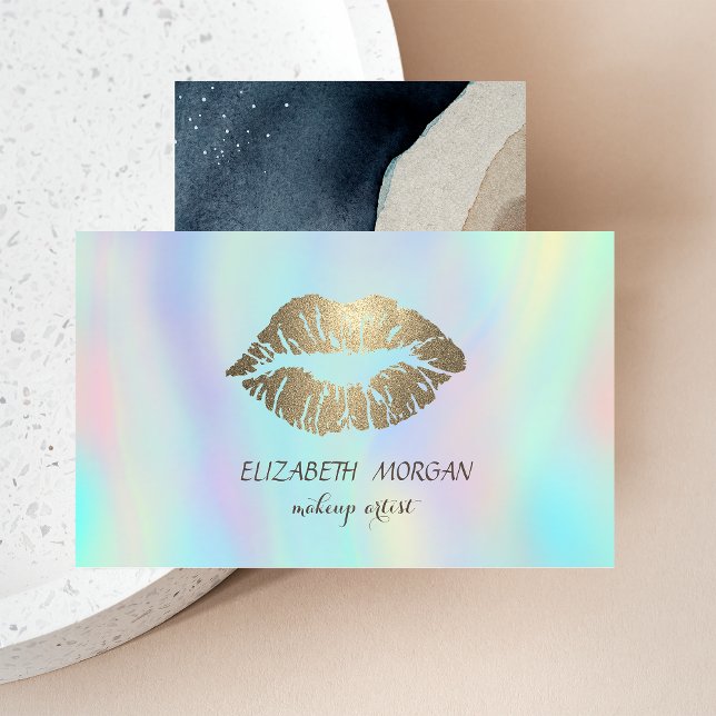  Modern,Glittery Lips,Makeup artist Holographic Business Card (Creator Uploaded)
