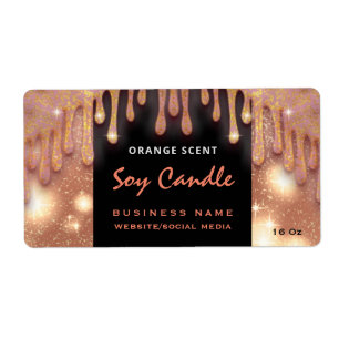 Modern glittery script soy candle label