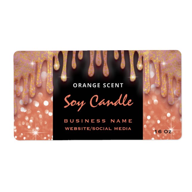 Modern glittery script  soy candle label (Front)