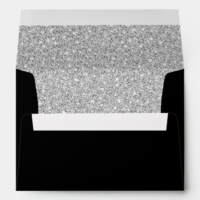 Modern Glittery Silver Black Envelope (Back (Bottom))