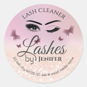 Modern glittery wink lash extension lash cleaner c classic round sticker