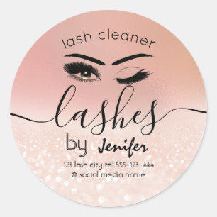 Modern glittery wink lash extension lash cleaner classic round sticker