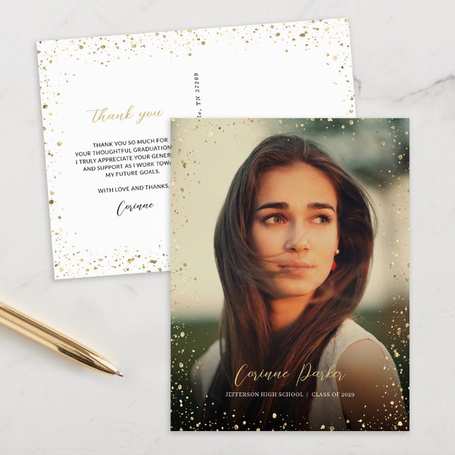 Modern Glitz Graduation Photo Thank You Postcard (Creator Uploaded)