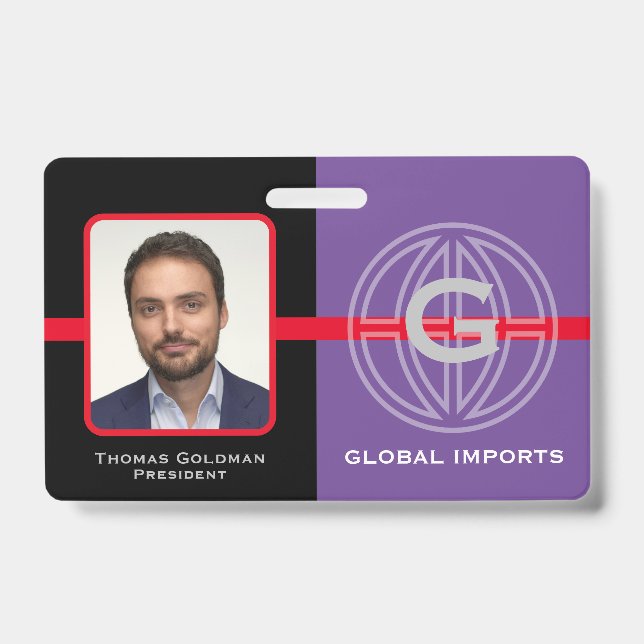 Modern Global Monogram Staff ID Badge (Front)