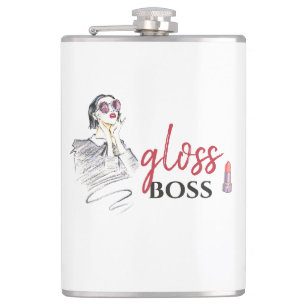 Modern Gloss Boss Girl Black Red Funny World Art Hip Flask