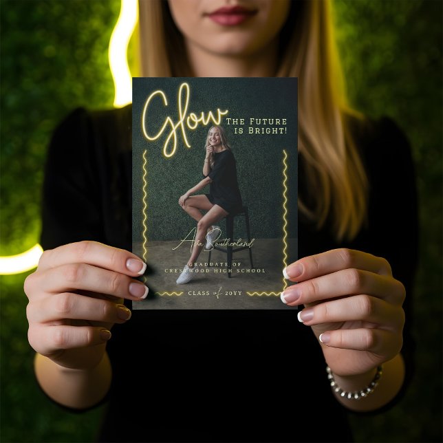 Modern Glow Script Yellow Neon Wavy Graduate Photo Announcement (Modern Glow Script Yellow Neon Wavy Graduate Photo Announcement)