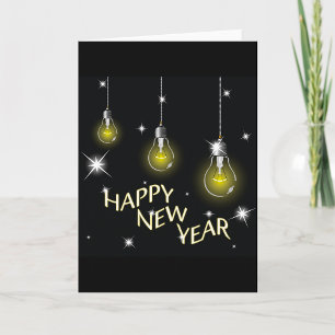 Modern Glowing Light Bulbs Happy New Year Holiday Card