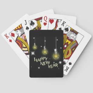 Modern Glowing Light Bulbs Happy New Year Playing Cards