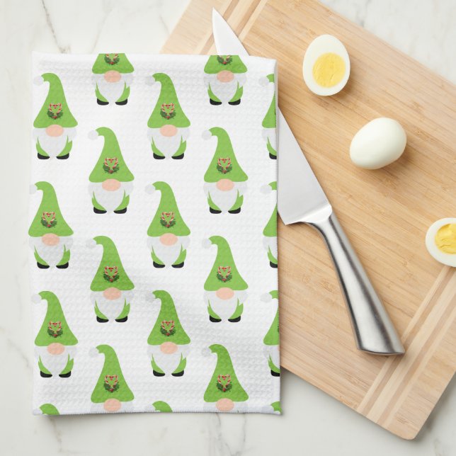 Modern Gnome Candy Cane Heart NAME Christmas Fun Tea Towel (Quarter Fold)