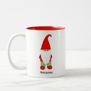 Modern Gnome Dressed in Green and Red Two-Tone Coffee Mug