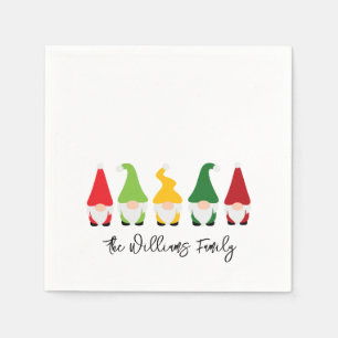 Modern Gnome Family NAME Colourful Festive Fun Napkin