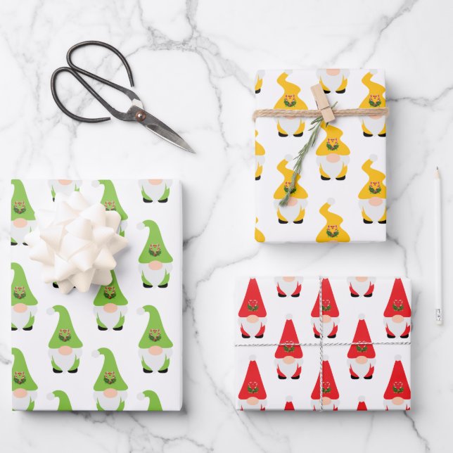 Modern Gnome Pattern Set Candy Cane Heart Fun Wrapping Paper Sheet (Front)