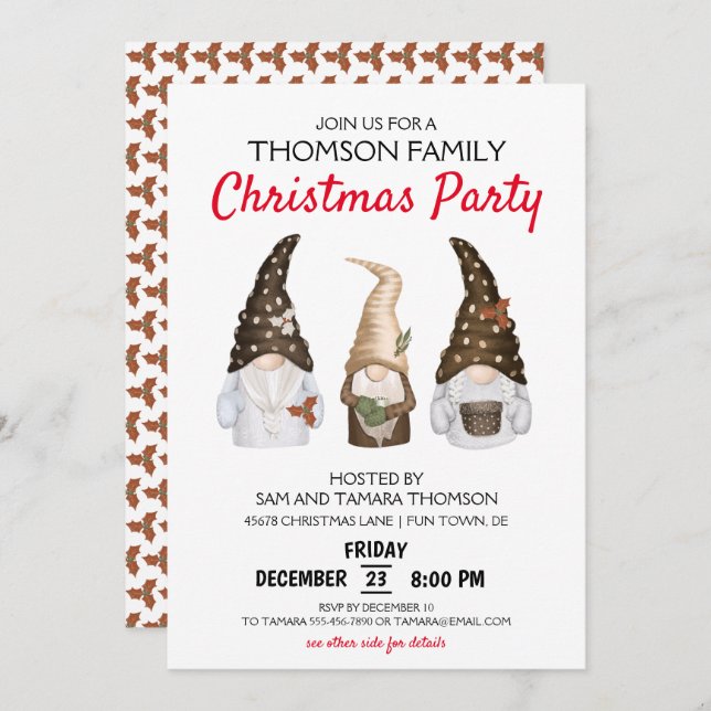Modern Gnomes Festive Christmas Party Invitation (Front/Back)
