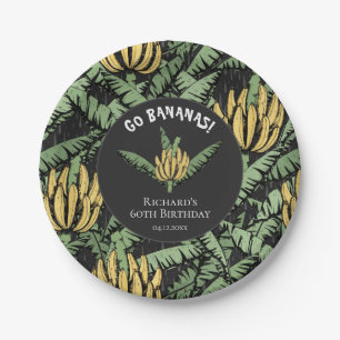 Modern Go Bananas Black Yellow Banana and Leaves Paper Plate