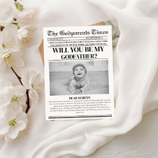 Modern Godparent Proposal Newspaper Baptism  Invitation