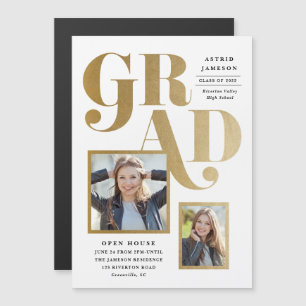 Modern Gold 2 Photo Graduation Party Invitation
