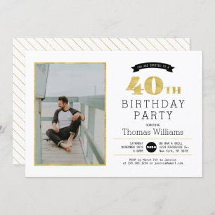 Modern Gold 40th Birthday Party Photo Invitation