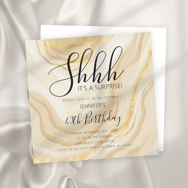 Modern Gold 40th Birthday Watercolor Glitter Invitation (Creator Uploaded)