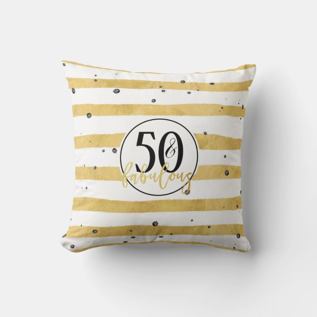 Modern Gold 50 & Fabulous Birthday Confetti Pillow (Front)