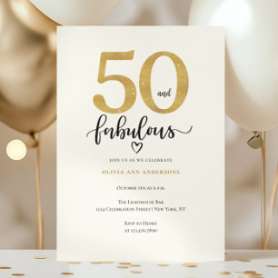 Modern Gold 50 Fabulous Birthday  Invitation