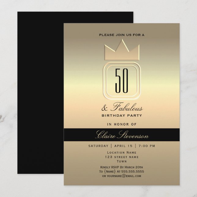 Modern Gold 50th Birthday Invitation (Front/Back)