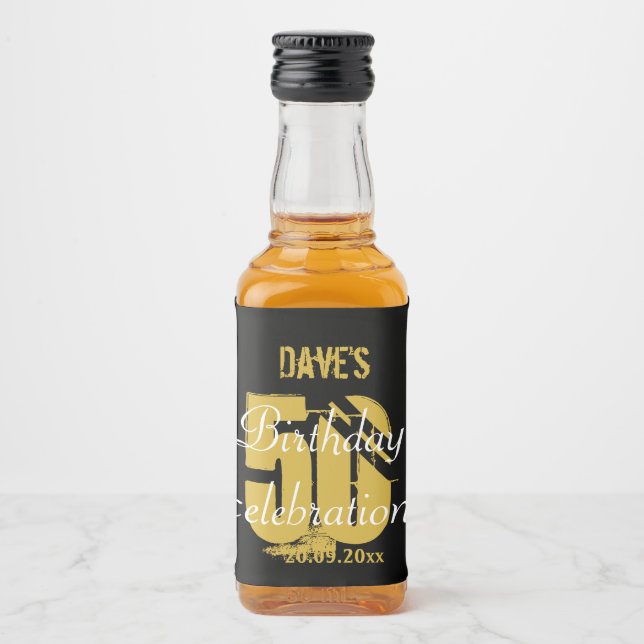 Modern Gold 50th Birthday Party Mini Liquor Favour Bottle Label (Front)