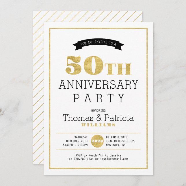 Modern Gold 50th Wedding Anniversary Invitation (Front/Back)