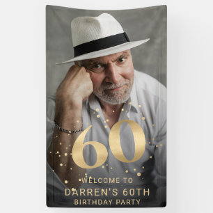 Modern Gold 60th Photo Birthday Welcome Party Banner