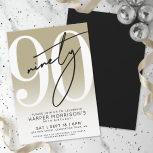 Modern Gold 90th Birthday Party Invitation