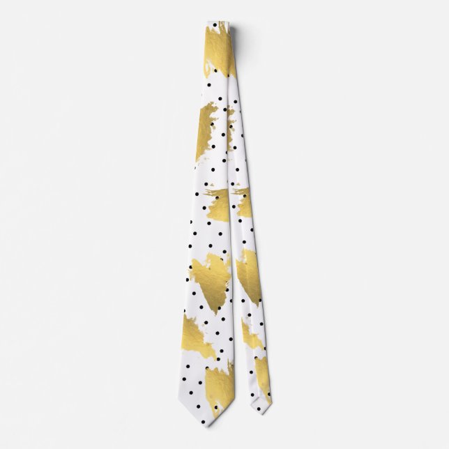Modern gold abstract brush polka dots pattern tie (Front)