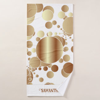 Modern Gold Abstract Polka Dots Pattern White Bath Towel Set